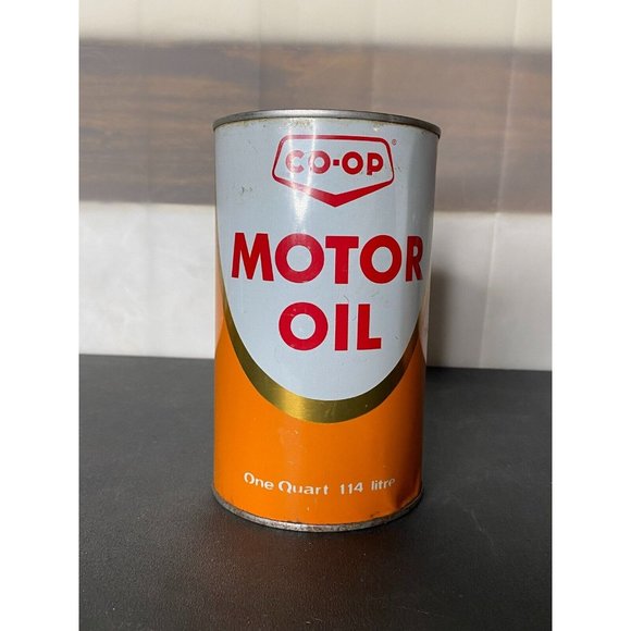 Vintage Orange White CO-OP Motor Oil Can Tin 1 Imperial Quart French Canada - Picture 2 of 5